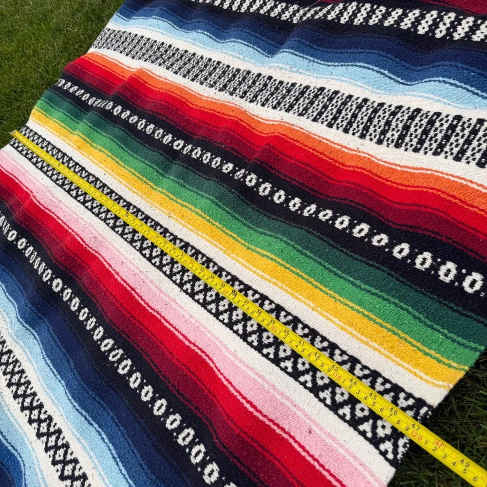 A+ Mexican Serape Blanket Multi Color Striped Fringed Throw Rug 88x48 Southwest